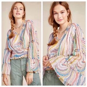 Anthropologie Maeve Jessa Peasant Blouse Retro 70s Bell Sleeve Size XS petite